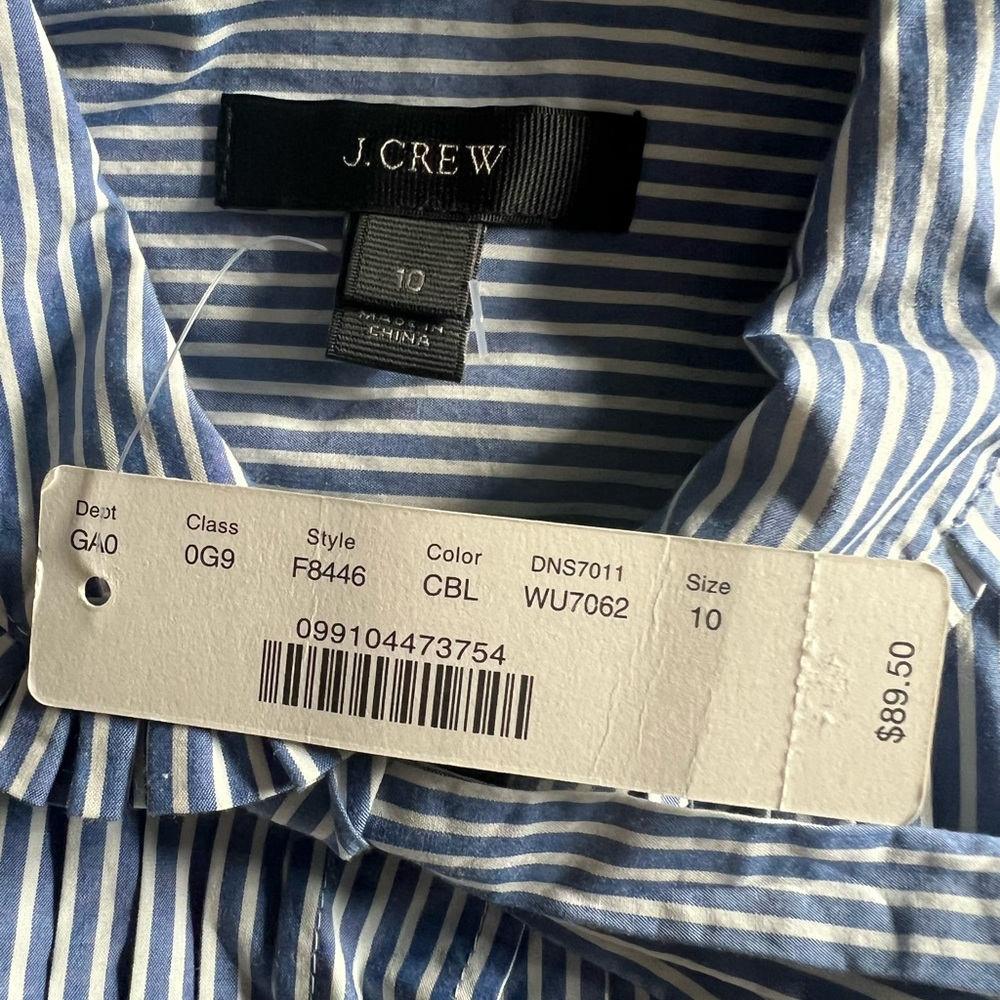NWT J.Crew Striped Tie-neck Tuxedo Shirt With Ruffles - Picture 2 of 4